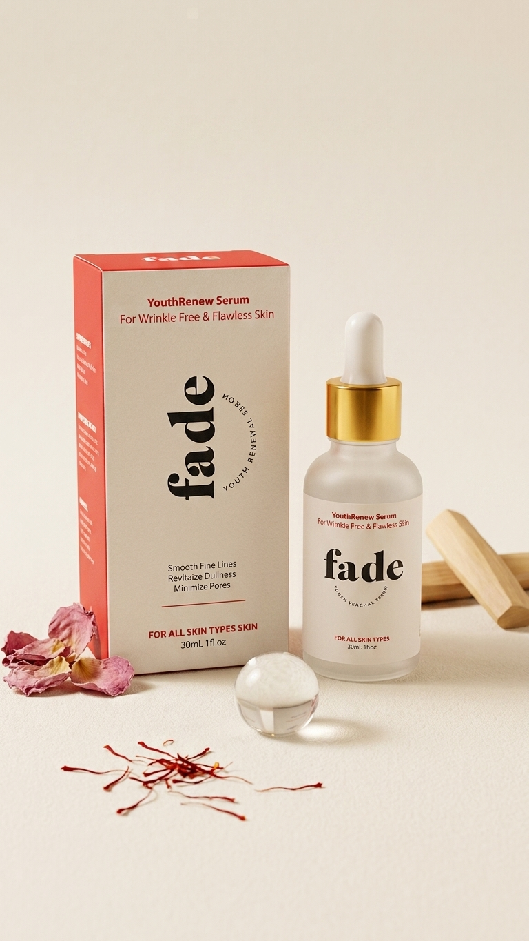 Fade Youth Renew Serum styled with petals