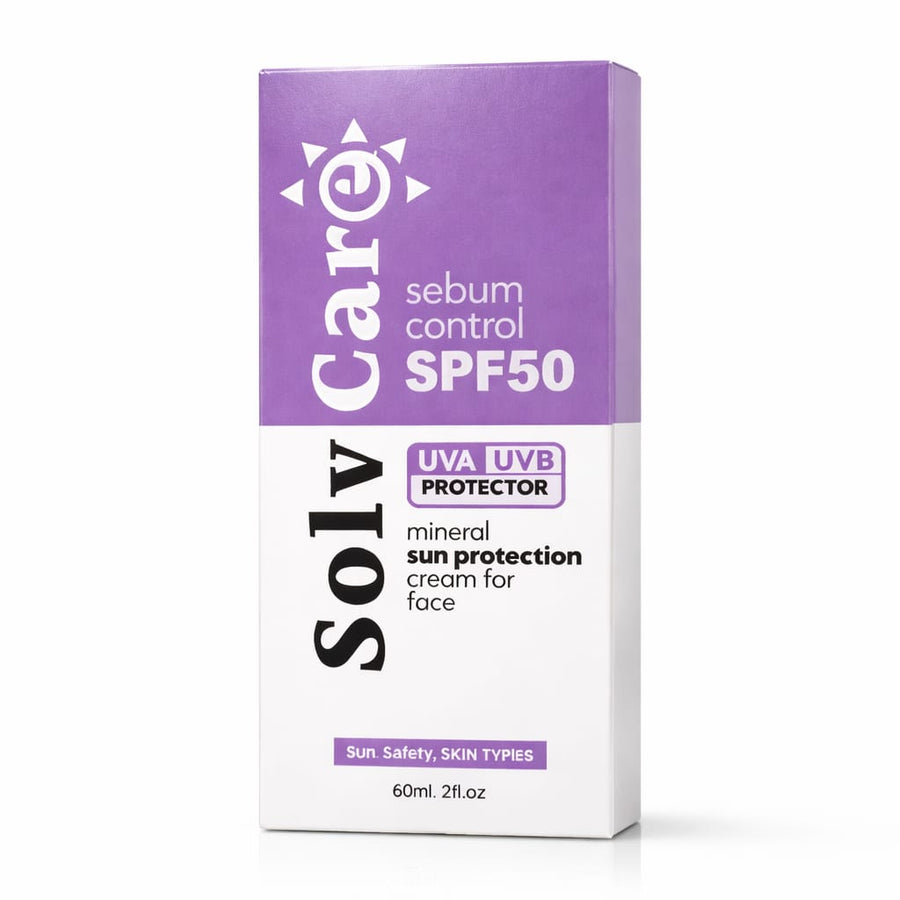 Solv Care SPF 50 sebum control mineral sunscreen 60ml for Pakistani skin