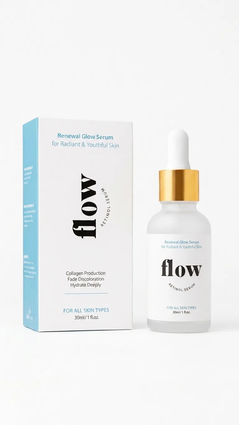 Flow Renewal Glow retinol serum 30ml bottle for texture and fine lines